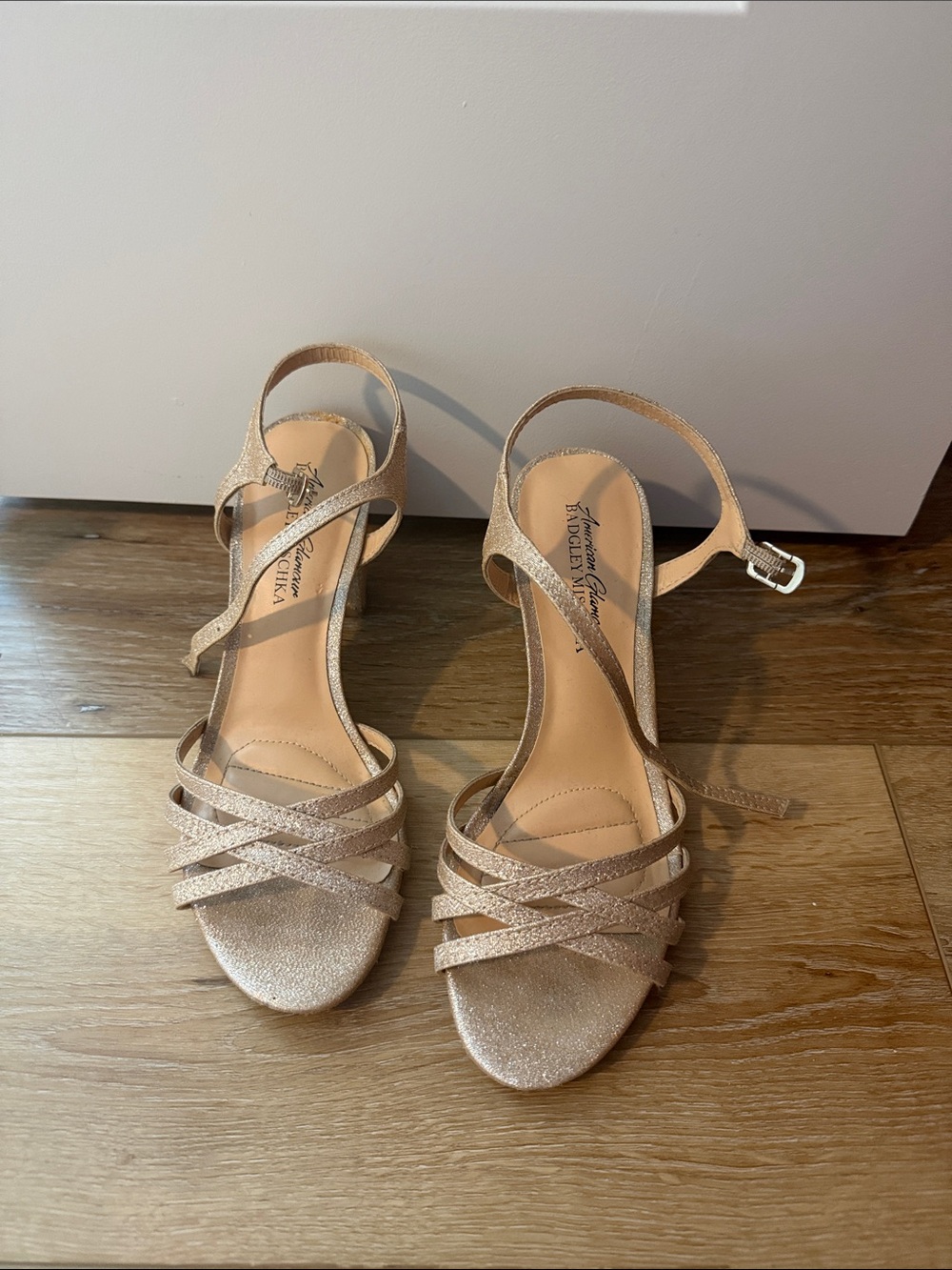 American Glamour Champagne Glitter Strappy Heels